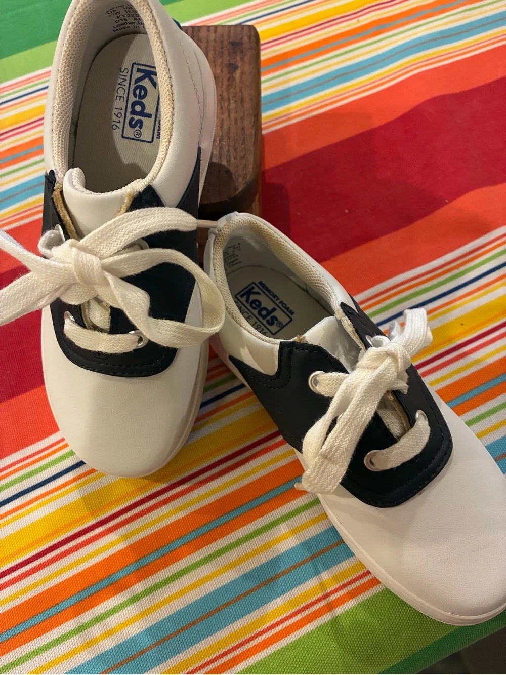 Keds Kids White and Blue Lace-Up Sneakers